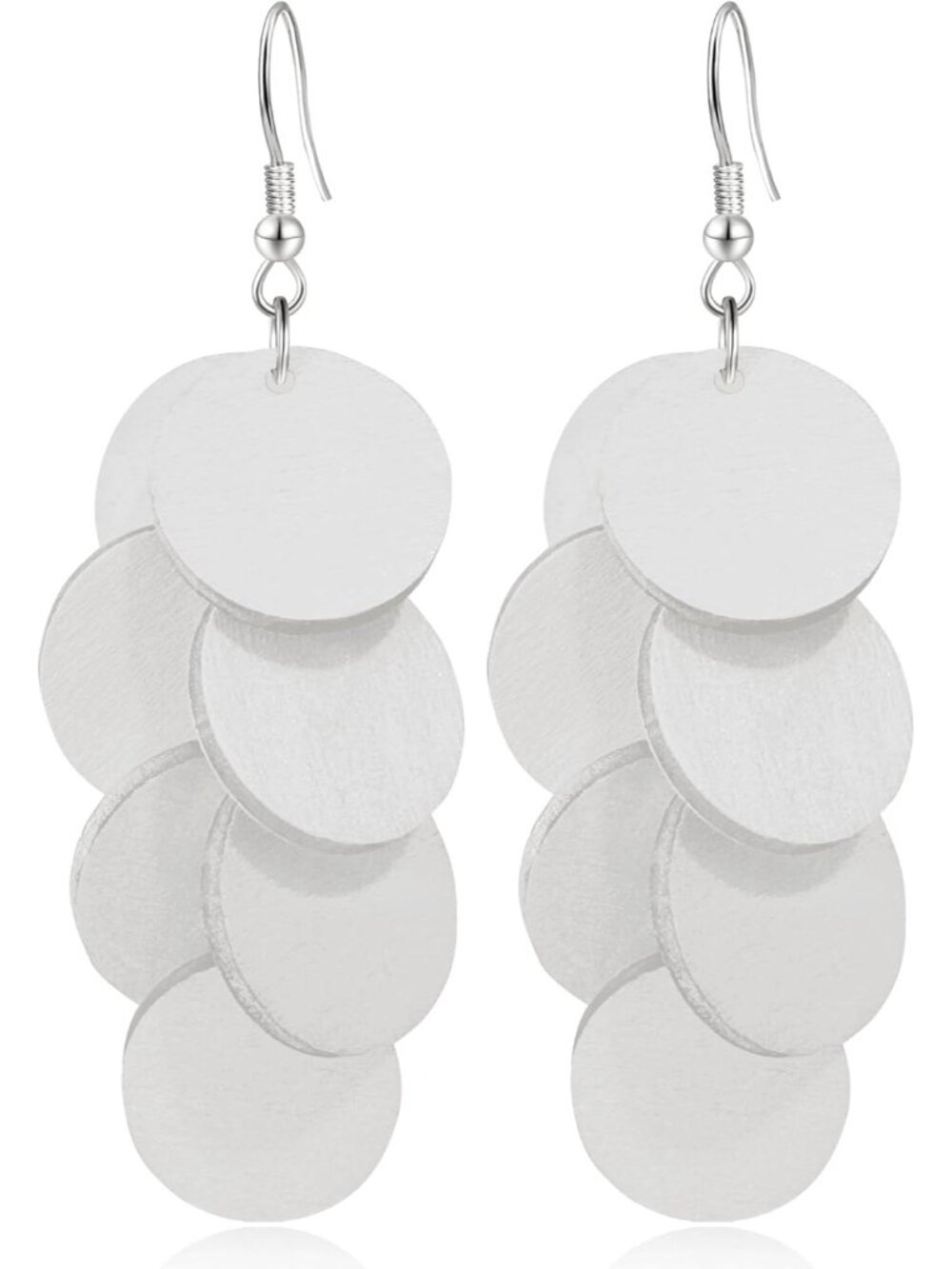 Women's White Handmade Bohemian Wooden Round Geometry Dangle Drop Earrings